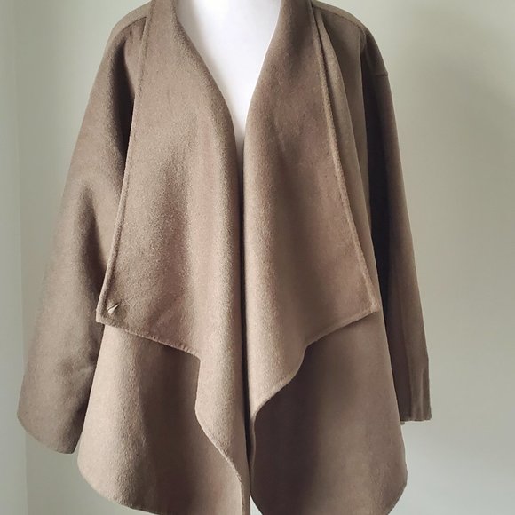 Women's Wool Overcoat Cape Drapey Taupe Olive Cozy Comfy Boho Dressy One Size - Picture 1 of 14
